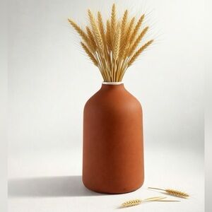 TERRACOTTA CERAMIC SMALL BOHEMIAN BOTTLE SHAPED VASE WHITE GLAZED RIM RUSTIC EUC